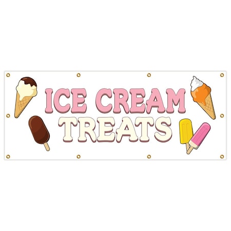 Signmission Ice Cream Treats Banner Heavy Duty 13 Oz Vinyl with Grommets B-96 Ice Cream Treats